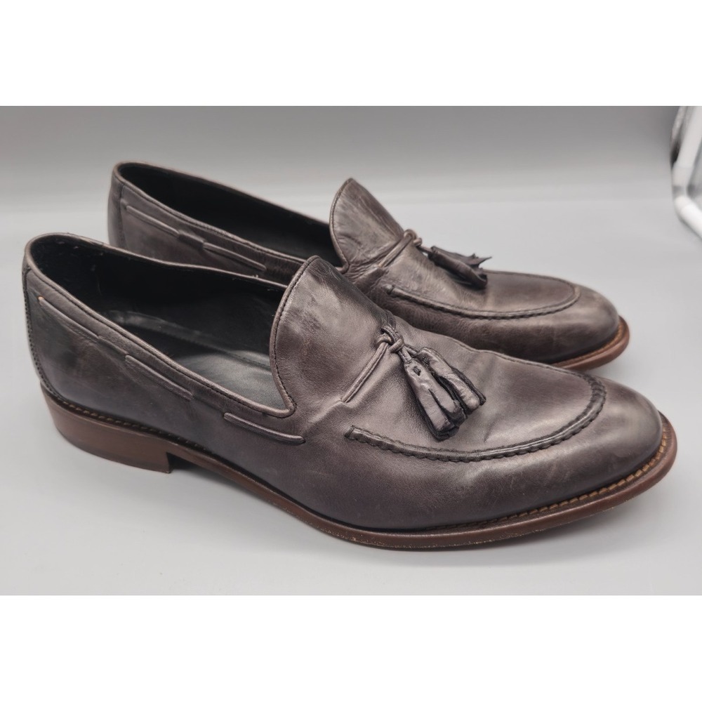 J&M 1850 Gray Leather Tassel Loafer Men's Dress Shoes Size 11.5 M Slip On
